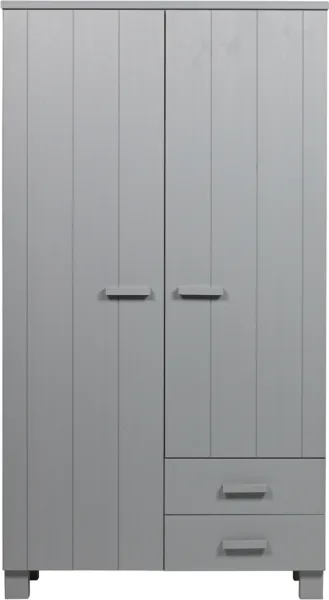 Dennis, Wardrobe with two drawers, grey, H202x55x111 cm, pine