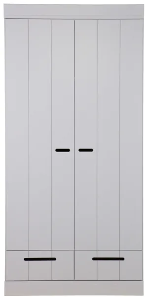 Connect, Wardrobe, 2 doors and 2 drawers, grey, H195x53x94 cm, pine