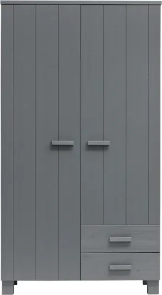 Dennis, Wardrobe with two drawers, dark grey, H202x55x111 cm, pine