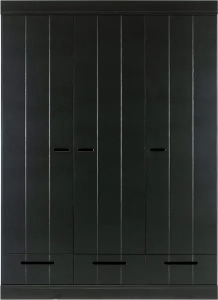Connect, Wardrobe, 3 doors and 3 drawers, black, H195x53x140 cm, pine