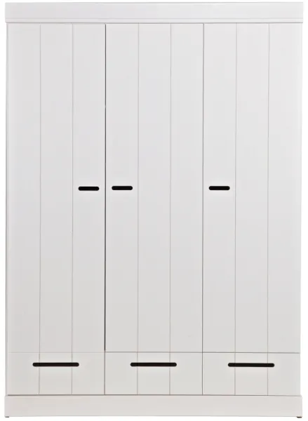 Connect, Wardrobe, 3 doors and 3 drawers, white, H195x53x140 cm, pine